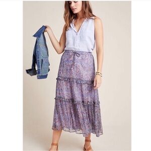 Anthropologie Seurat Tiered Floral Midi Skirt